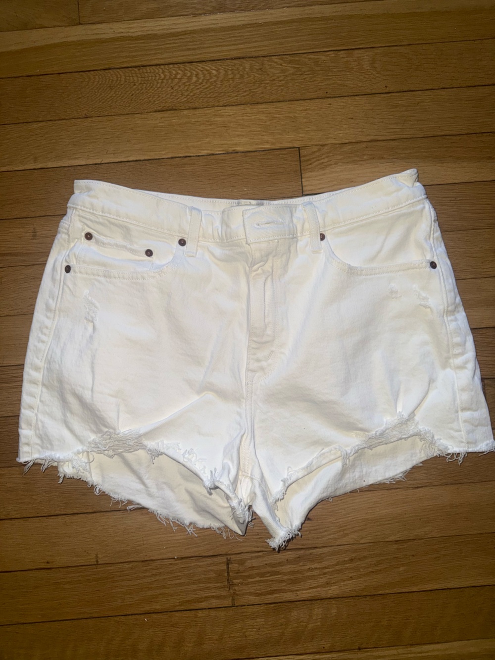 Abercrombie & Fitch White Distressed Denim Cutoff Shorts